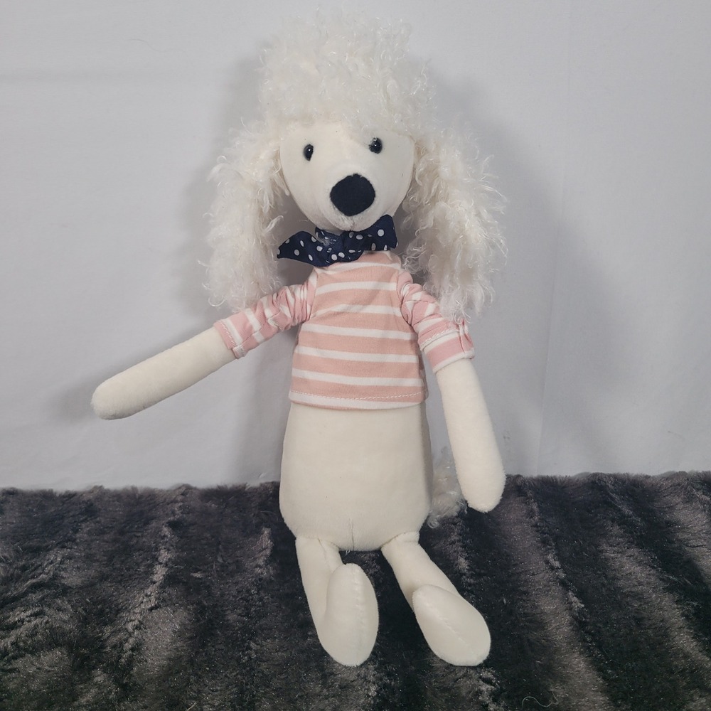 Jellycat Bestnik Buddy Poodle Plush White Pink Striped Shirt Scarf Retired Toy